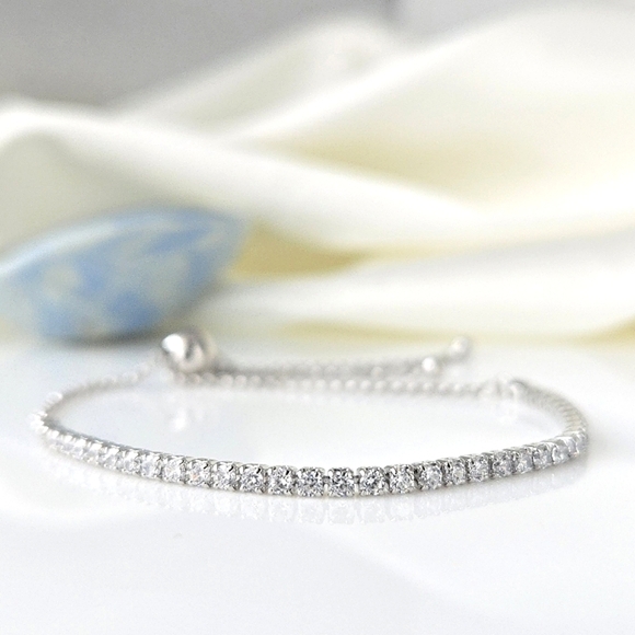 NEW White Gold Sterling Silver Bead Slider Tennis Bracelet - Picture 5 of 11